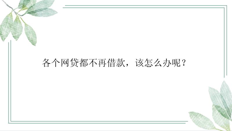 各个网贷都不再借款，该怎么办呢？