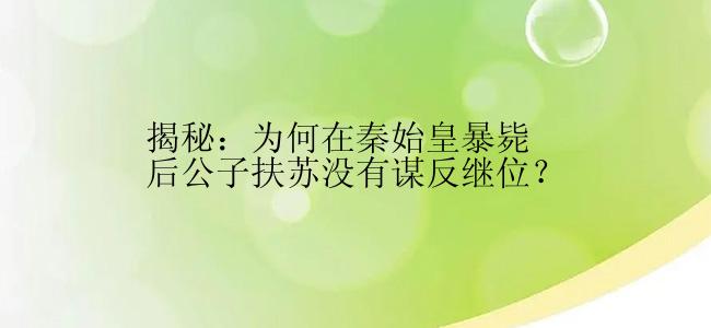 揭秘：为何在秦始皇暴毙后公子扶苏没有谋反继位？