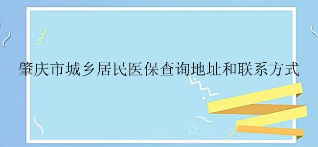 肇庆市城乡居民医保查询地址和联系方式