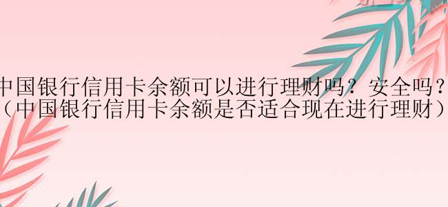 中国银行信用卡余额可以进行理财吗？安全吗？（中国银行信用卡余额是否适合现在进行理财）