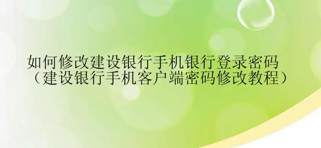 如何修改建设银行手机银行登录密码（建设银行手机客户端密码修改教程）