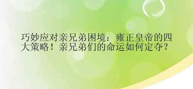 巧妙应对亲兄弟困境：雍正皇帝的四大策略！亲兄弟们的命运如何定夺？