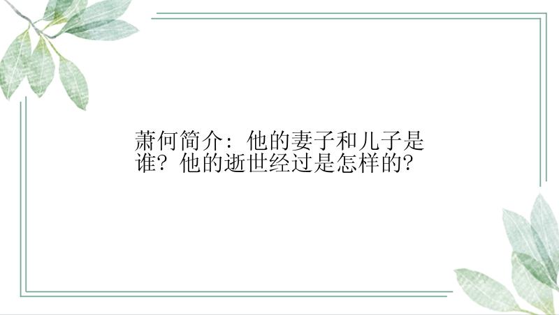 萧何简介: 他的妻子和儿子是谁? 他的逝世经过是怎样的?