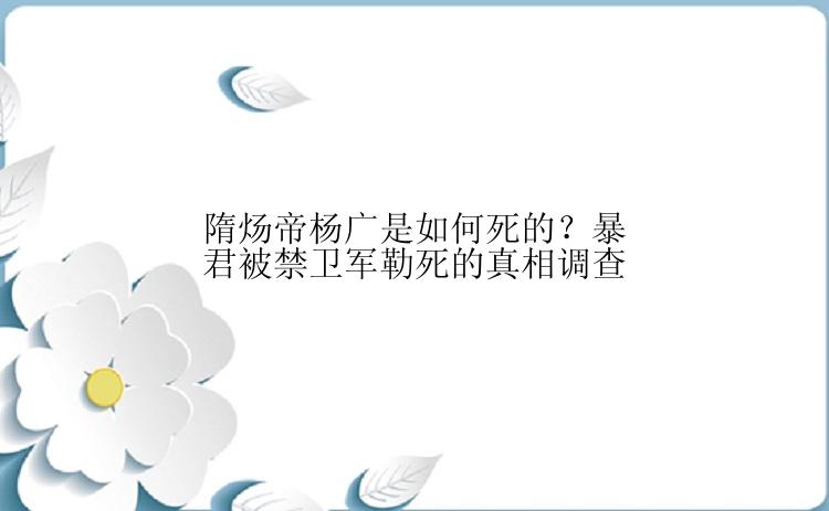 隋炀帝杨广是如何死的？暴君被禁卫军勒死的真相调查