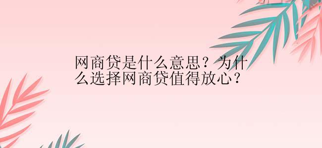 网商贷是什么意思？为什么选择网商贷值得放心？