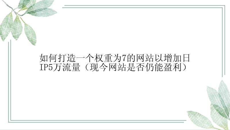 如何打造一个权重为7的网站以增加日IP5万流量（现今网站是否仍能盈利）