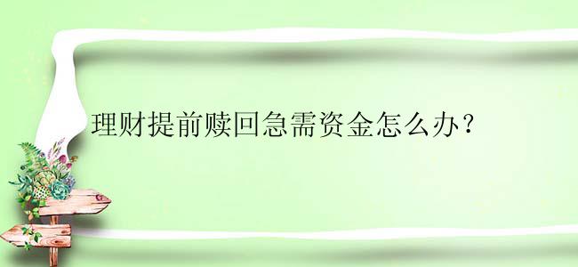 理财提前赎回急需资金怎么办？