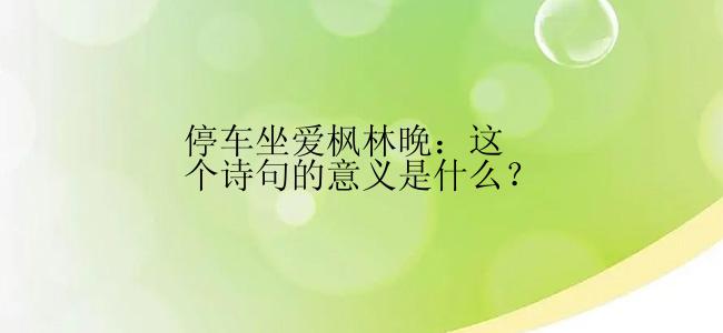 停车坐爱枫林晚：这个诗句的意义是什么？