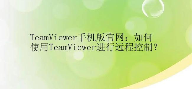 TeamViewer手机版官网：如何使用TeamViewer进行远程控制？