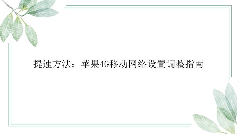 提速方法：苹果4G移动网络设置调整指南