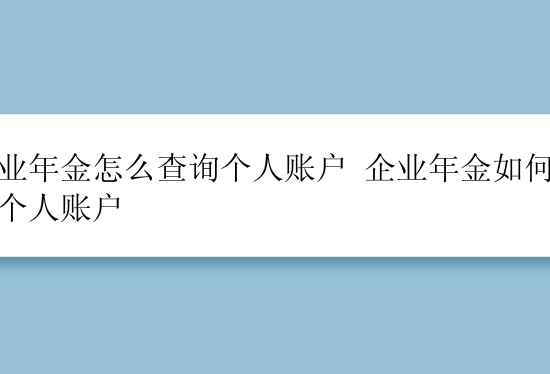 企业年金怎么查询个人账户 企业年金如何查询个人账户