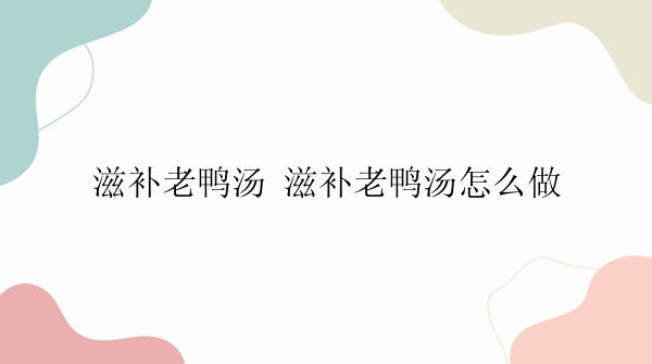 滋补老鸭汤 滋补老鸭汤怎么做