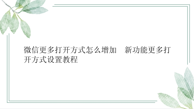 微信更多打开方式怎么增加  新功能更多打开方式设置教程