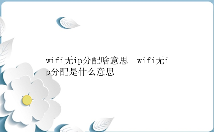 wifi无ip分配啥意思  wifi无ip分配是什么意思