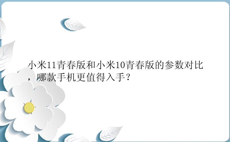 小米11青春版和小米10青春版的参数对比，哪款手机更值得入手？