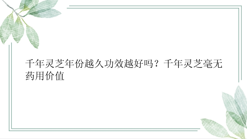 千年灵芝年份越久功效越好吗？千年灵芝毫无药用价值