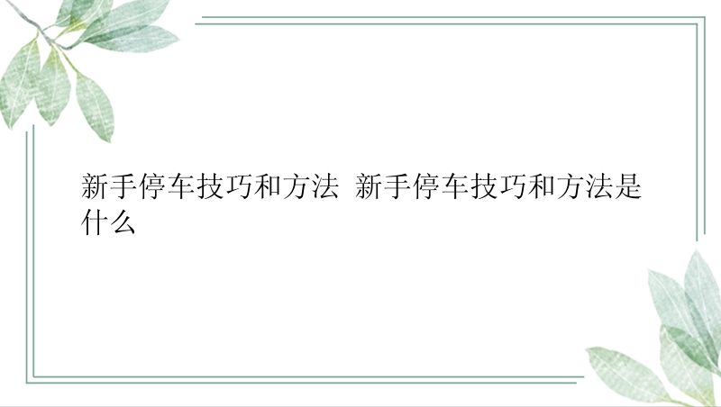 新手停车技巧和方法 新手停车技巧和方法是什么