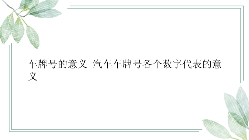 车牌号的意义 汽车车牌号各个数字代表的意义