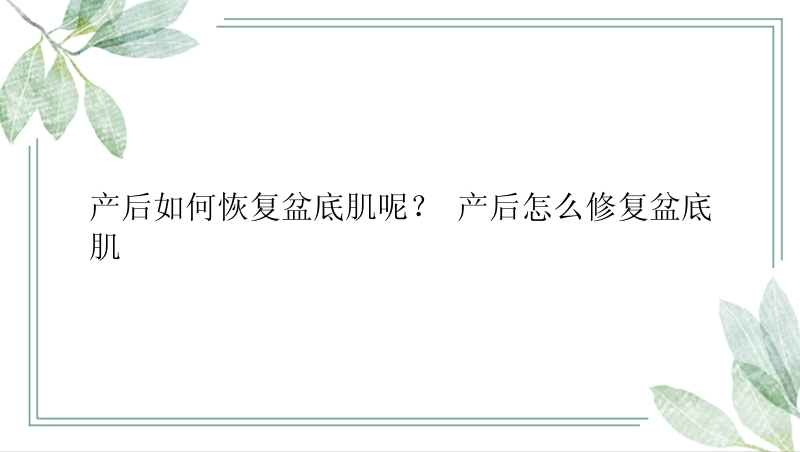 产后如何恢复盆底肌呢？ 产后怎么修复盆底肌