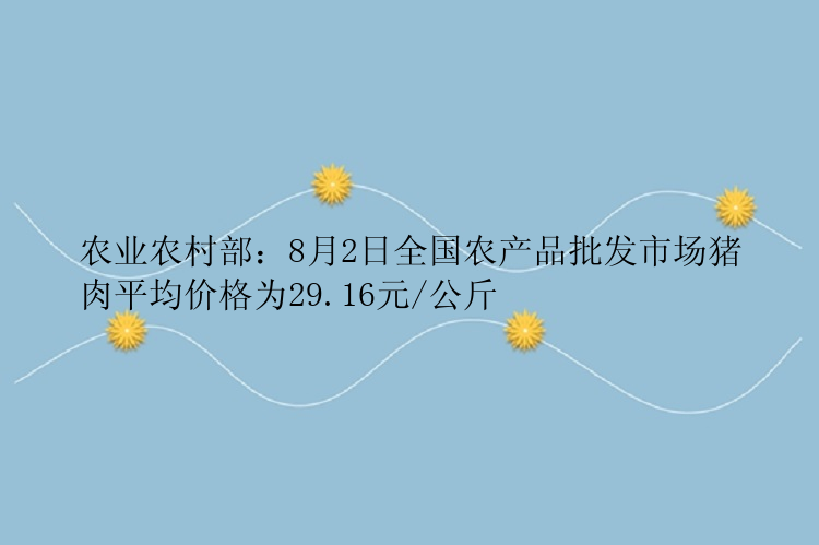 农业农村部：8月2日全国农产品批发市场猪肉平均价格为29.16元/公斤