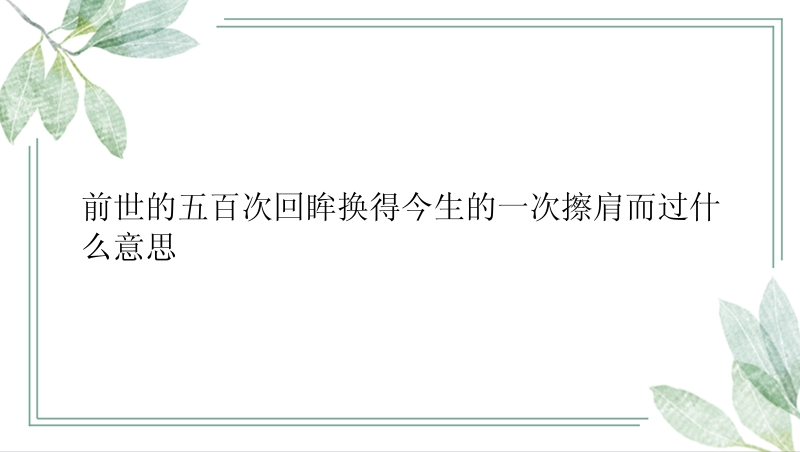 前世的五百次回眸换得今生的一次擦肩而过什么意思