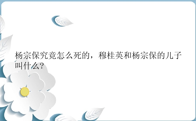 杨宗保究竟怎么死的，穆桂英和杨宗保的儿子叫什么?