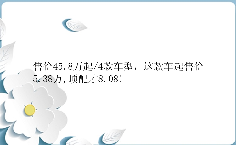 售价45.8万起/4款车型，这款车起售价5.38万,顶配才8.08!