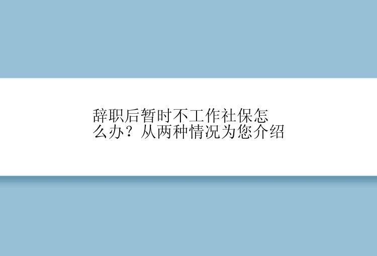 辞职后暂时不工作社保怎么办？从两种情况为您介绍