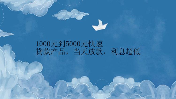 1000元到5000元快速贷款产品，当天放款，利息超低