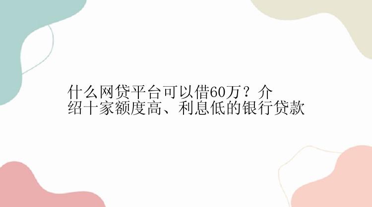 什么网贷平台可以借60万？介绍十家额度高、利息低的银行贷款