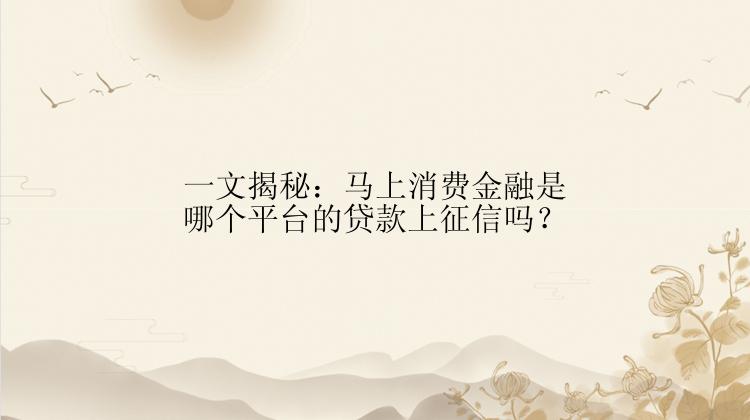 一文揭秘：马上消费金融是哪个平台的贷款上征信吗？