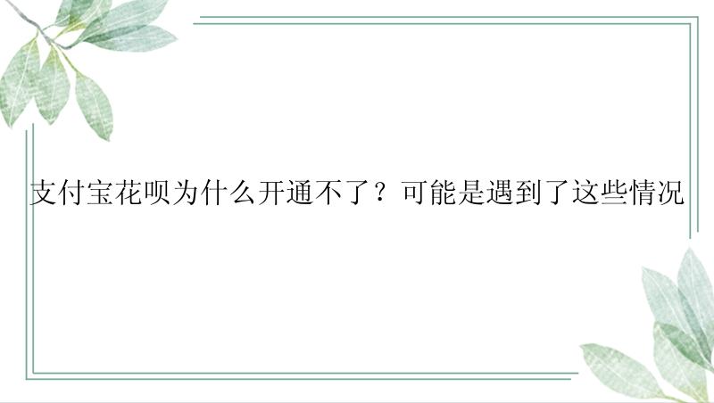 支付宝花呗为什么开通不了？可能是遇到了这些情况