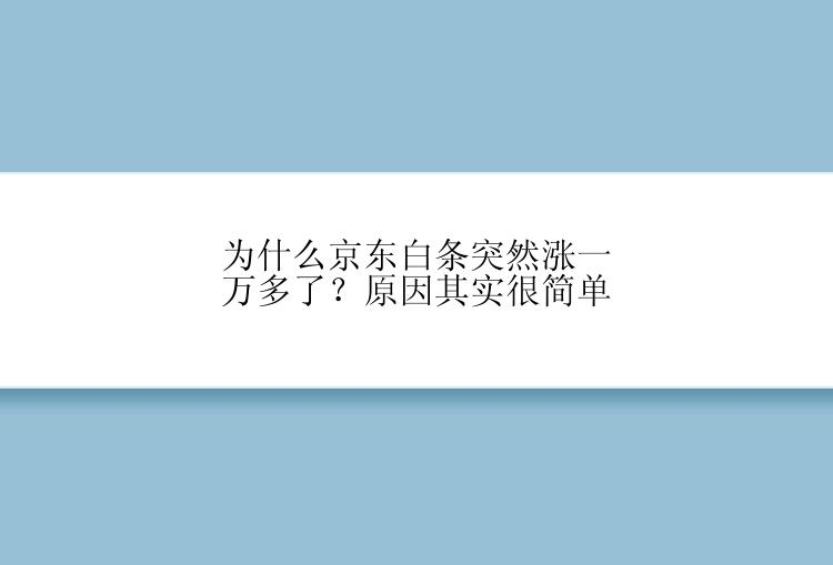 为什么京东白条突然涨一万多了？原因其实很简单