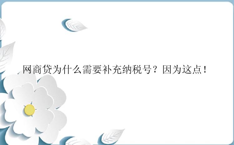 网商贷为什么需要补充纳税号？因为这点！