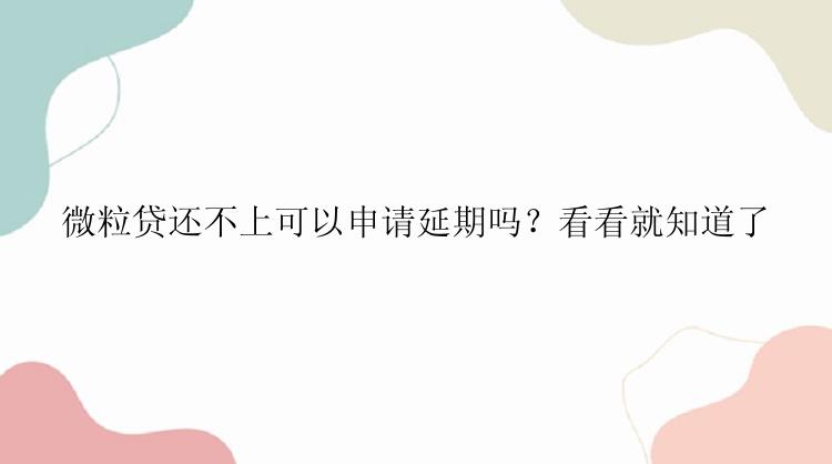 微粒贷还不上可以申请延期吗？看看就知道了