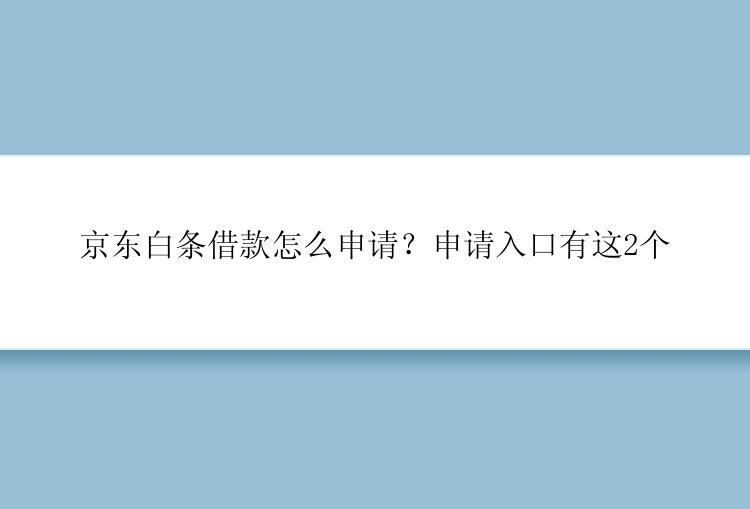 京东白条借款怎么申请？申请入口有这2个