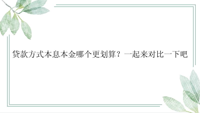 贷款方式本息本金哪个更划算？一起来对比一下吧