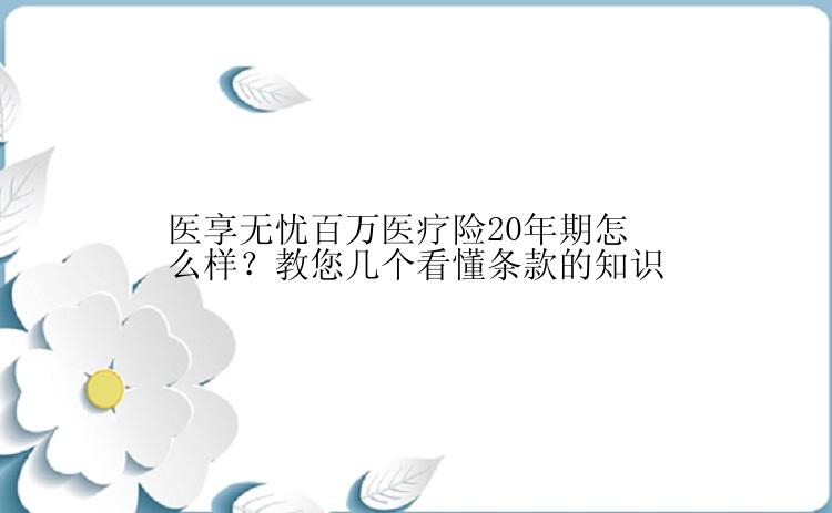 医享无忧百万医疗险20年期怎么样？教您几个看懂条款的知识