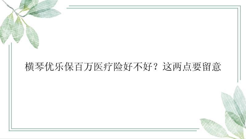 横琴优乐保百万医疗险好不好？这两点要留意