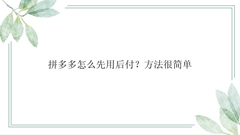 拼多多怎么先用后付？方法很简单