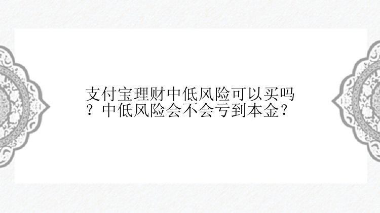 支付宝理财中低风险可以买吗？中低风险会不会亏到本金？