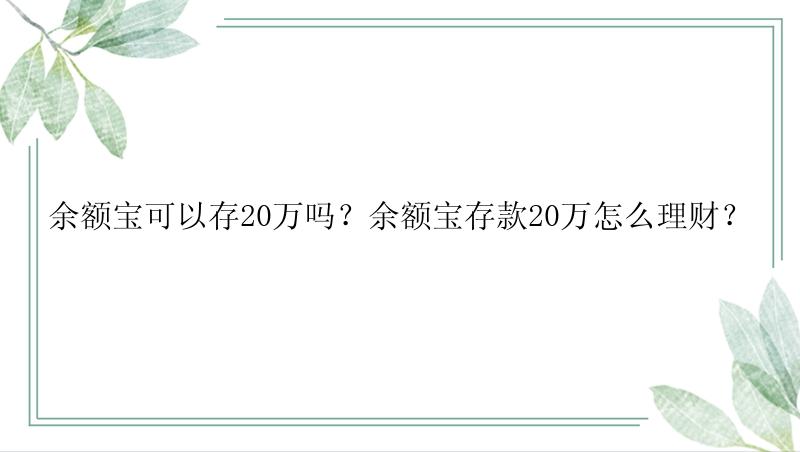 余额宝可以存20万吗？余额宝存款20万怎么理财？