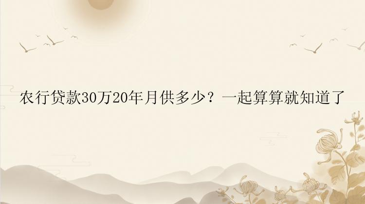 农行贷款30万20年月供多少？一起算算就知道了