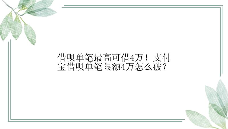 借呗单笔最高可借4万！支付宝借呗单笔限额4万怎么破？