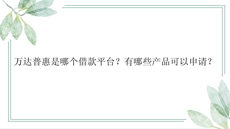 万达普惠是哪个借款平台？有哪些产品可以申请？