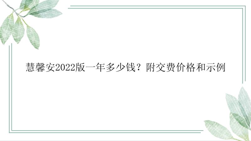 慧馨安2022版一年多少钱？附交费价格和示例