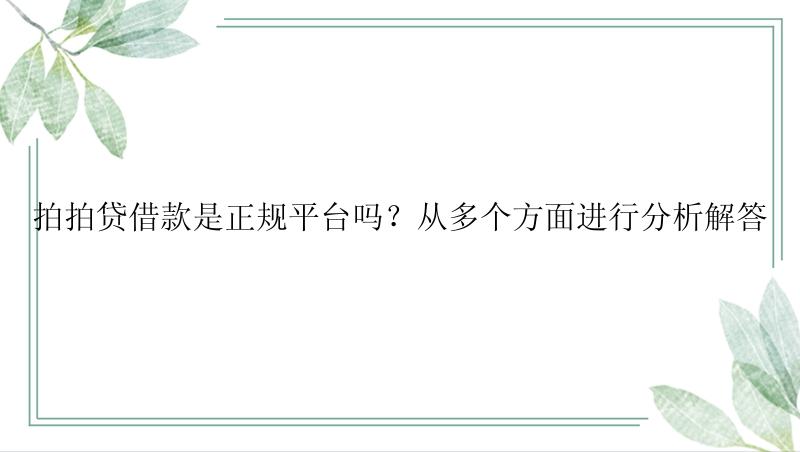 拍拍贷借款是正规平台吗？从多个方面进行分析解答