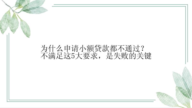 为什么申请小额贷款都不通过？不满足这5大要求，是失败的关键