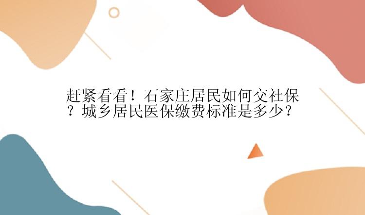 赶紧看看！石家庄居民如何交社保？城乡居民医保缴费标准是多少？