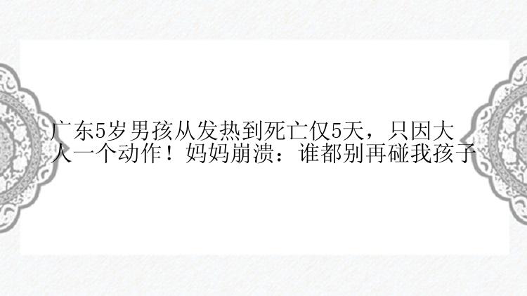 广东5岁男孩从发热到死亡仅5天，只因大人一个动作！妈妈崩溃：谁都别再碰我孩子